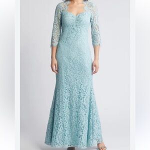 Eliza J Lace Long Sleeve Dress in Sea Foam Green NEW